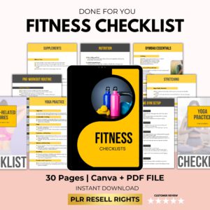 Fitness Checklist Printable Vault | PLR Resell Rights + Canva Editable